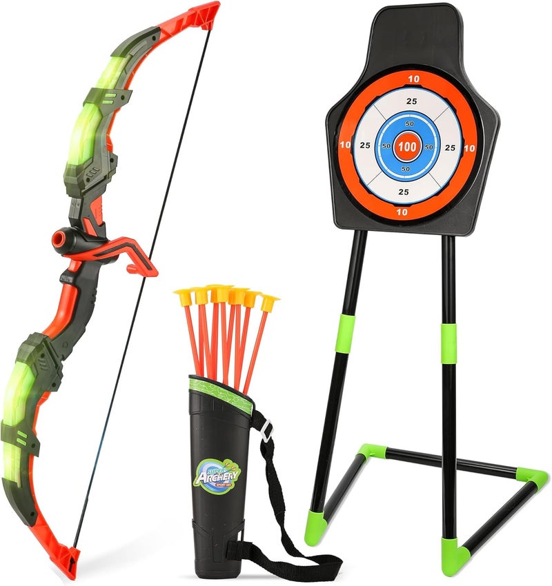 Handwell Archery Toy Set for Kids, LED Light Up Bow and Arrow Set with 10 Suction Cup Arrows, Standing Target & Quiver, Indoor Outdoor Games Stuff for Boys Girls Children Aged 3-12 Year Old - Image 1
